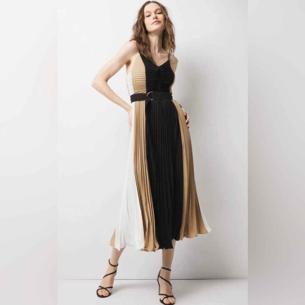 White House Black Market Colorblock Pleated Midi Dress Size 2 NWT